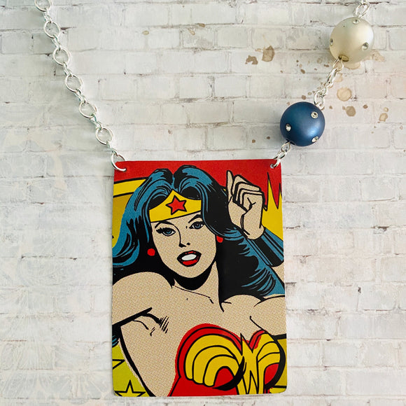 Wonder Woman in Action Tin Necklace with Beads