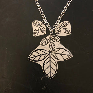 Black and White Leaves Tin Necklace