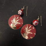 Red with Gold Floral Tin Earrings with Cloisonné Beads