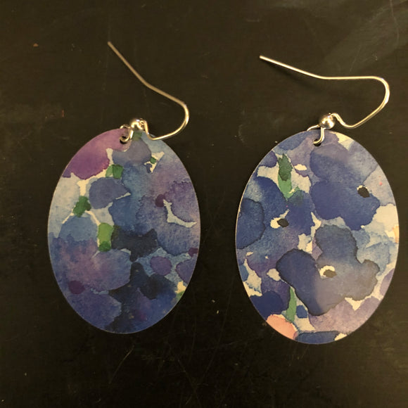 Blue and Purple Watercolor Floral Tin Earrings