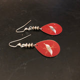 Butterfly on Red Teardrop Tin Earrings with Beads