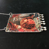 Christmas Girl with Doll Tin Necklace with Beads