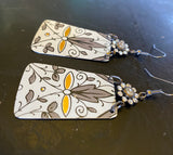 Grey and Gold Filigree Tin Earrings with Rhinestones
