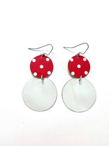 Two Tiered Red and White Polkadot Circle Tin Earrings