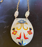 Navy and Red Floral Tin Necklace