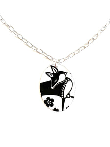 Black and White Fox Tin Necklace