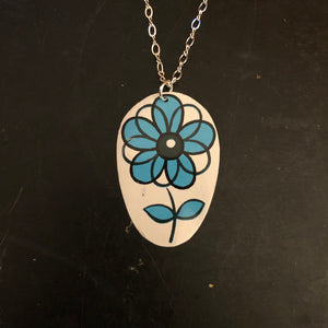 Blue and Black Midcentury Modern Rose Tin Necklace