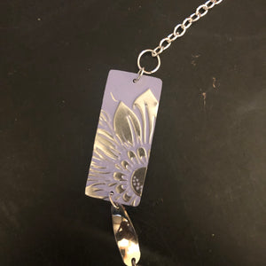 Lavender and Silver Flower Tin Necklace with Silver Links