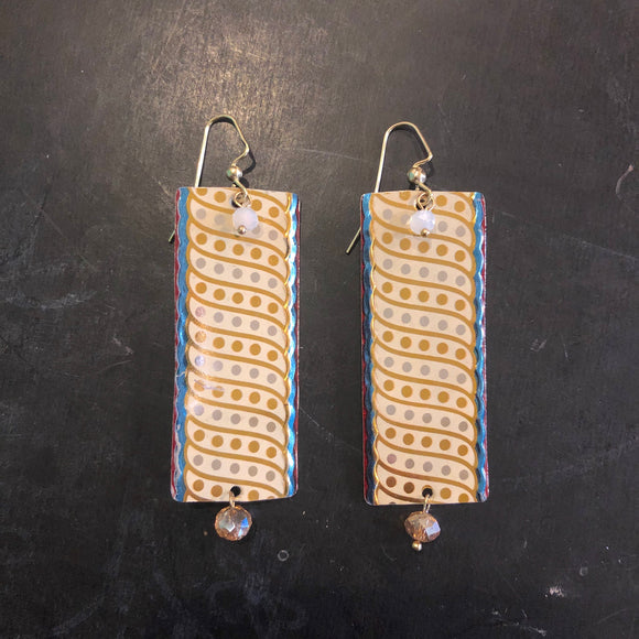 Blue with Dots Rectangle Tin Earrings
