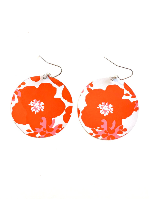 Orange Floral Tin Earrings