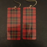 Red and Black Plaid Rectangle Tin Earrings