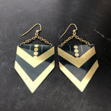 Gold Strips and Dots Tin Earrings with Chain