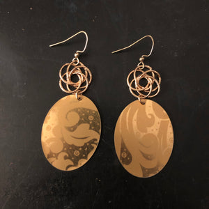 Gold Floral Tin Earrings with Open Gold Beads