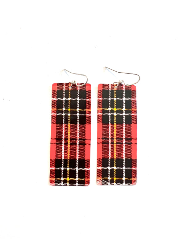 Large Red, Black and Yellow Rectangle Tin Earrings