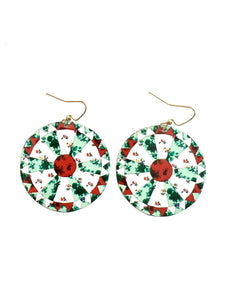 Green and Red Quilt Pattern Tin Earrings