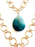 Adjustable Mandala Style and Blue Stone Bead Tin Necklace