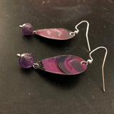 Purple and Black Abstract Floral Tin Earrings with Beads