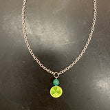Green Shamrock Oval Tin Necklace with Dark Green Bead