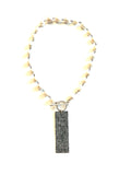 Black and White Tweed Tin Necklace with Freshwater Pearls