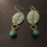 Green Waves Tin Earrings with Green Beads