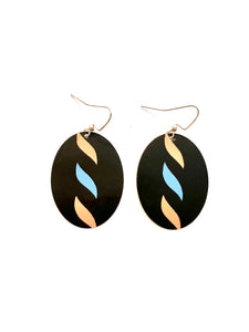 Black with Pink and Blue Wisps Tin Earrings