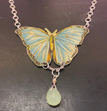 Blue Morpho Butterfly Tin Necklace with Bead