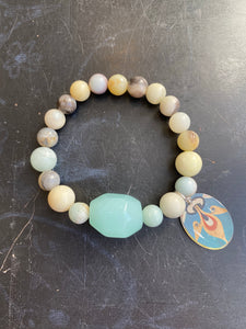 Amazonite and Blue Glass Bead Tin Charm Bracelet