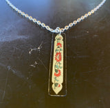 Red Floral and Vines Tin Necklace