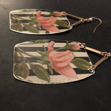 Striped Pink Rose Tin Earrings with Beads
