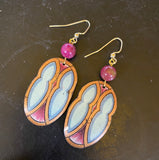 Mint Green and Pink Beetle Style Tin Earrings with Lucite Bead