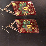 Burgundy Lotus Flower Tin Earrings