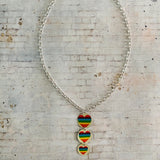 Three Tiered Rainbow Heart Circles Tin Necklace