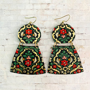 Two Tiered Black Floral Tin Earrings