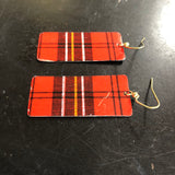 Red, Black and Yellow Plaid Rectangle Tin Earrings