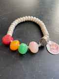 Stone Disc Bead with Multicolored Stone Tin Charm Bracelet