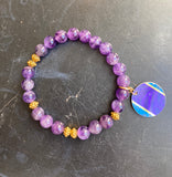Purple Glass Bead with Gold Tin Charm Bracelet
