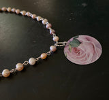 Pink Rose Tin Necklace with Freshwater Pearl