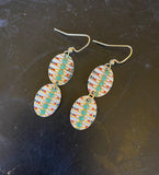 Tiered Art Deco Green Dots Vines Tin Earrings