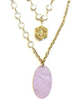 Adjustable Lavender Floral and Carved Flower Bead Tin Necklace