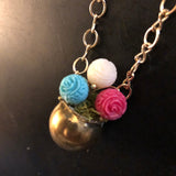 Carved Flower Beads in a Tin Pull Necklace