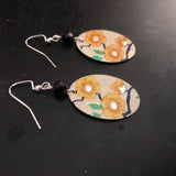 Orange and Yellow Floral Oval Tin Earrings with Beads