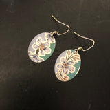 Green with White Flowers Tin Earrings