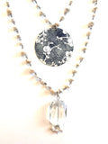 Adjustable Blue and White Floral and Crystal Tin Necklace