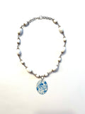 Blue and White Floral Tin Necklace