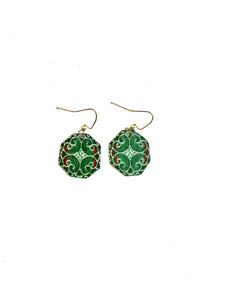 Green Patterned Tin Earrings