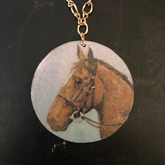 Horse in Profile Circle Tin Necklace