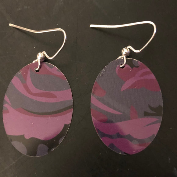Purple and Black Abstract Floral Tin Earrings