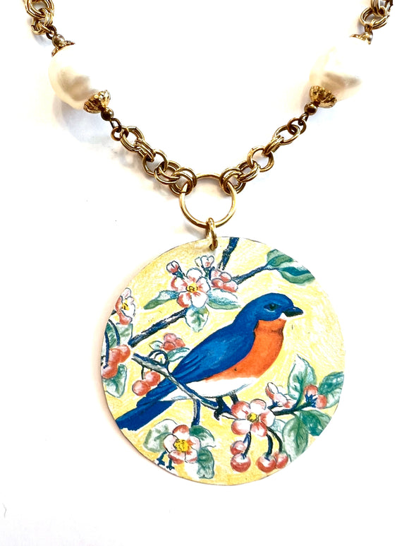 Robin on Branch Tin Necklace