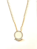 Cream and Gold Tin Necklace Carved Flower Beads