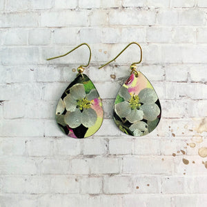 Cherry Blossoms on Yellow Oval Tin Earrings